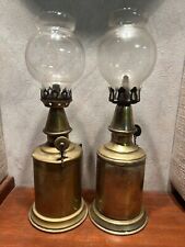 Antique Brass French Oil Lamp With Glass Globe Top 1885 Made In France -Set Of 2 picture