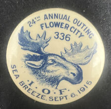 Antique I.O.F. 1915 pinback Button Sea Breeze 24th Ann Outing Flower City Moose picture