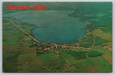 Shawano Lake Cecil Wisconsin WI Aerial View c1950s Vintage Postcard A7 picture