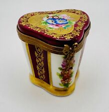 Limoges France Porcelain Red Burgundy Gold Trim Rose Floral Hinged Trinket Box picture