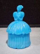 Vintage Akro Agate Blue Slag Glass Colonial Lady Powder Jar Puff Box/Powder Box picture