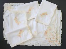 Vintage Embroidered Placemats - White w/ Orange & Yellow Flowers - New picture