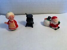 Vintage Miniature Plastic Mr. and Mrs.  Claus, and pot belly stove decorations picture