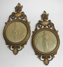 Syroco Cameo Gold Wall Plaques Set 2 Greek Roman Goddess #4056 Hollywood Regency picture