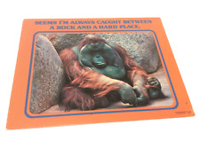 Wallace Berrie VTG 70s “Rock & Hard Place”  Orangutan Humorous Desk Sign 9”x7” picture