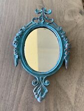 VINTAGE Chic Ornate Metal Victorian Hanging Small Mirror Made In Italy Turquoise picture