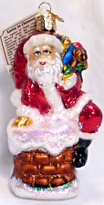 OWC Old World Christmas Blown Glass Santa in Chimney #40011 rooftop visitor gift picture