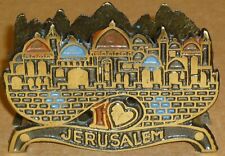 VINTAGE SOLID BRONZE ENAMEL JUDAICA JERUSALEM FOOTED NAPKIN HOLDER picture