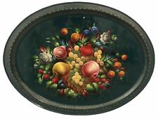 XXL Vintage Zhostovo Russian Toleware Tray, 26”x21”, Fruits Floral Handpainted picture