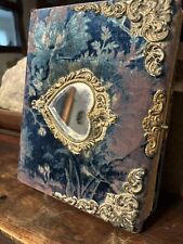 Antique Velvet Victorian Cabinet Card Photo Album With Mirror And 14 Photos picture