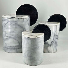 Set of 3 Rare Vintage Italian Art Deco style heavy Marble Canisters with lids picture