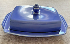 Vintage Homer Laughlin Harlequin Mauve Blue Large Covered Butter Dish 1/2 lb picture