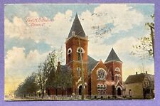 First M.E. Church Lorain, OH Postcard 1909 - Red Brick, Spires, Stained Glass Wi picture