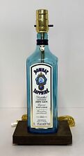 Bombay Sapphire Gin Liquor Bar Bottle TABLE LAMP Lounge Light w/ Wood Base picture