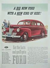 1941 Vintage Red Ford 4 Door Hardtop Print Ad, Pre WW2 Advertisement  picture
