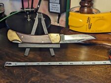 Vintage Schrade+ USA LB7 Folding Knife 1 Blade w/ Worn Lockback Wood/Brass/Steel picture