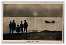 1911 Boat Canoeing Sunset Lake Erie Humberstone Ontario Canada Postcard picture