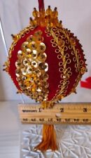 victorian style Push Pin christmas ornament red velvet Gold Sequins Tassel picture