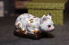 Cloisonné Enamel Cat With Box And Stand Vintage  Floral Design  4 1/2in Long picture