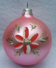 BEAUTIFUL ITALY HAND PAINTED FLOWERS PINK MERCURY GLASS CHRISTMAS ORNAMENT picture