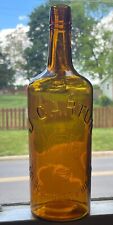 1890s Antique Honey Amber Whiskey Bottle, J. Cartun Philadelphia, Monogram, EX picture