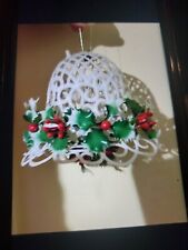 1950s Plastic Bell With Holly And Poinsettia Decorations picture