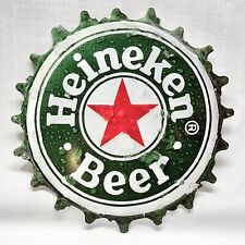 Vtg 1998 Heineken Beer Bottle Cap 19” Tin Metal Sign Bar Man Cave Brewery Decor picture