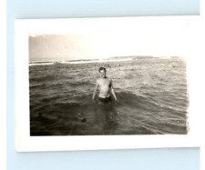 Vintage Photo 1940's, US Navy Sailor In The Ocean Shirtless, 1.5x3, Black White picture
