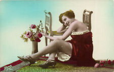PC CPA RISK NUDE LADY IN NEGLIGEE, VINTAGE TINTED REAL PHOTO POSTCARD (b6565) picture