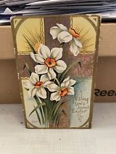 1910 Wishing You A Joyous Easter, Daffodils, Embossed, Vintage Holiday Postcard picture