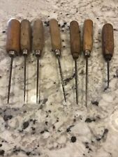 Vintage Advertising Ice Picks Awl Metal/Wood Lot 7 *wood Handle *Mostly Unmarked picture