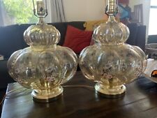 Pair Vintage Farmhouse  Pumpkin Table Lamps Clear 2 Phase Switch picture