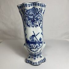Antique Rare 19th Century Delft Blue Floral Tin Glazed Vase 10in Collectors Item picture
