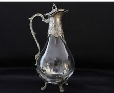 Antique Italy Jag Rare Silver Plated Metal Glass Engraving Old Container Bottle picture
