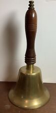 MT466 Large Vintage Solid Brass And Oak Handled Bell. Weighs Over 2#. picture