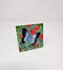 Butterfly Blue Red Green Floral Small 4x4 Decorative Wall Hanging Tabletop Tile picture