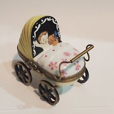 Peint Main Limoges France  Baby Carriage Pram Trinket Box picture