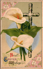 Vtg 1910s Best Easter Wishes Lilies Cross John Winsch Back Embossed Postcard picture