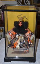 Vintage Japanese doll Samurai in Glass display case 19.5
