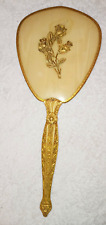MATSON Vintage Hand Held Vanity Mirror Raised Floral Applique Gold  Ornate picture