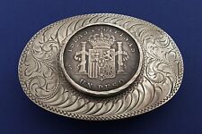 SUPER Rare 1897 Filipinas Espana Peso Coin Boyd Reno Sterling Silver Belt Buckle picture