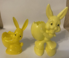 2 Vintage 1950s Hard Plastic Easter Bunny With Egg Candy Holders small and med picture