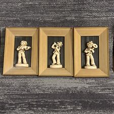 Vintage 3D Framed Picture Boy Playing Cello and Violin 6 3/4