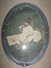 Vintage Wooden Oval Large Picture Frame Convex Bubble Glass Child Baby Victorian picture
