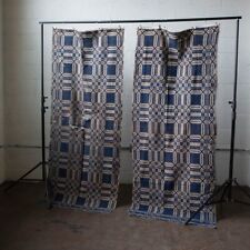 Antique American Reversible Jacquard Loomed Woolen Coverlet Pair (Curtains) picture