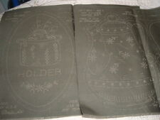 Vtg 40s Coffee Pot & Soup Pan Potholders Stamped On Olive Green Embroidery PB11 picture