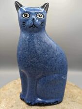 Vintage Cobalt Blue Cat Spongeware Ceramic Statue Figurine 10