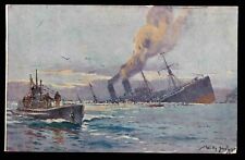 1917 German U BOAT Postcard Sinking Of Enemy Armed Troop Carrier ( Field Post ) picture