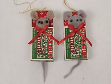 2 Vtg Sleeping Mice Mouse in Rosebud Matches Matchbox Christmas Ornament Decor picture
