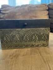 VTG Beautiful Light Green Etching Chest Trinket Jewelry Box  India Made 5”x 8” picture